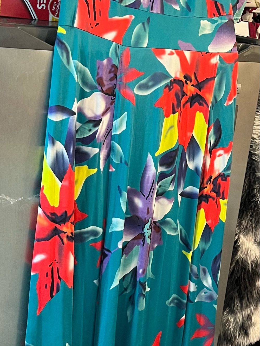Teal Floral Maxi Skirt - Vibrant Multi-Color Print